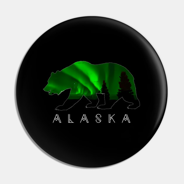 Alaskan Bear With Green Aurora Borealis Trees Pin by Weirdcore