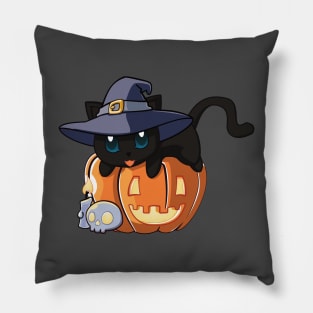 Black Cat on a Pumpkin Pillow