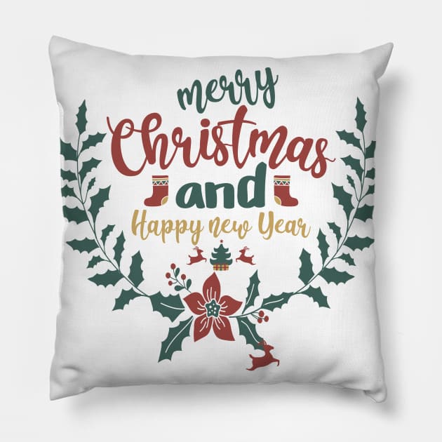 Merry CHRISTMAS AND HAPPY NEW YEAR Pillow by Benwe_Studio