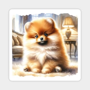 Watercolor Pomeranian Puppies Painting - Cute Puppy Magnet