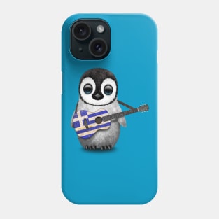 Baby Penguin Playing Greek Flag Guitar Phone Case