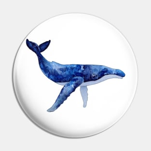 WHALE LOVERS GIFT - HUMPBACK WHALE - DEEP BLUE WATERCOLOR Pin