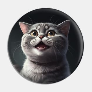 Realistic illustration of grey haired cat looking app with open mouth Pin