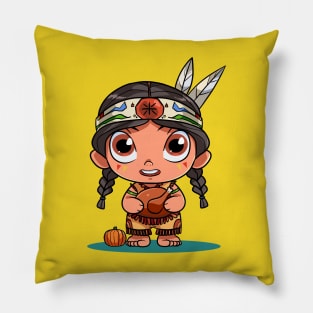 Funny Thanksgiving Native American Girl Pumpkin Turkey Pillow
