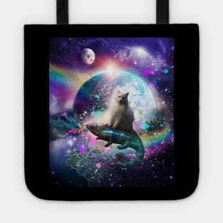 Kitty Cat Riding Rainbow Chameleon Lizard In Space Universe Tote