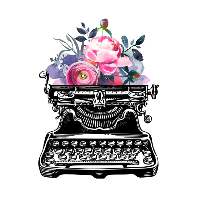 Vintage typewriter, watercolor flowers, flowers, watercolor, writer gift, writer, type, typewriter by SouthPrints