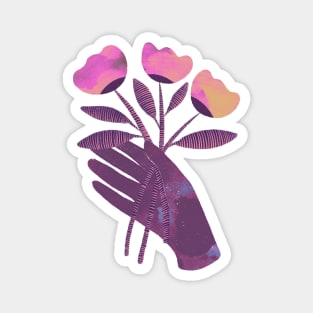 Purple hand with pink and yellow flowers for you Magnet