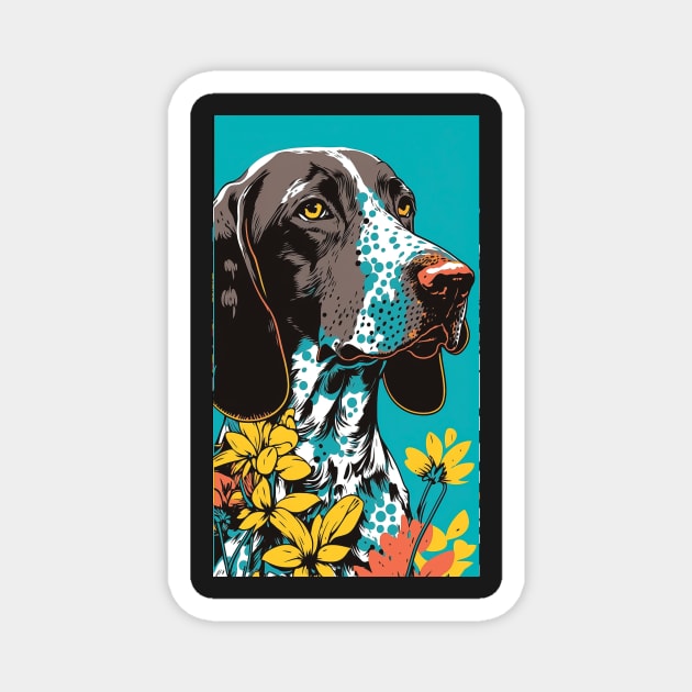 German Shorthair Pointer Dog Vibrant Tropical Flower Tall Retro Vintage Digital Pop Art Portrait 2 Magnet by ArtHouseFlunky