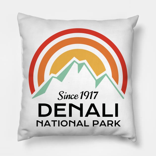 Denali National Park Retro Sticker Pillow by roamfree