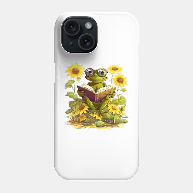 Frog reading surrounded by sunflowers Phone Case by IncpetionWear