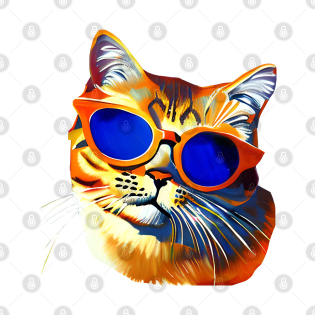 Ginger cat in sunglasses by hanabiprints