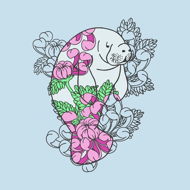 Floral Manatee by natelledrawsstuff