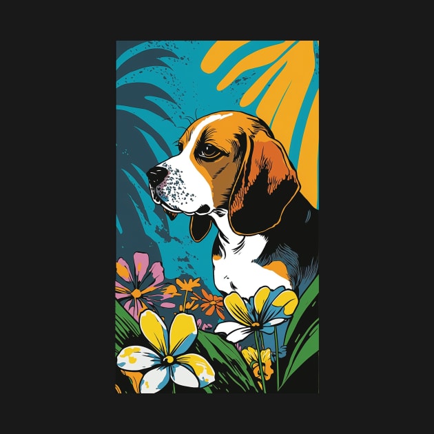 Beagle Dog Vibrant Tropical Flower Tall Retro Vintage Digital Pop Art Portrait 3 by ArtHouseFlunky