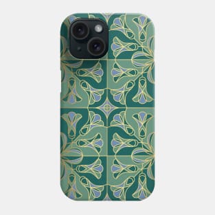 Art Deco Tile Floral. Green, Blue and Gold Phone Case