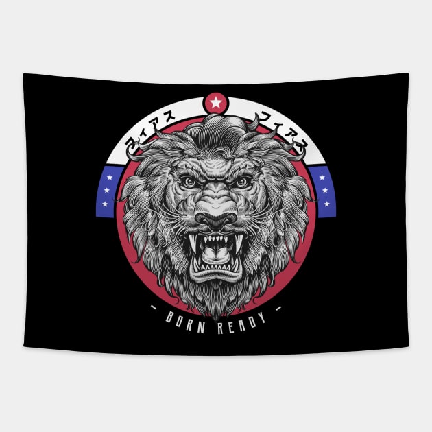 Born Ready Fighter Lion's Head Tapestry by Tip Top Tee's