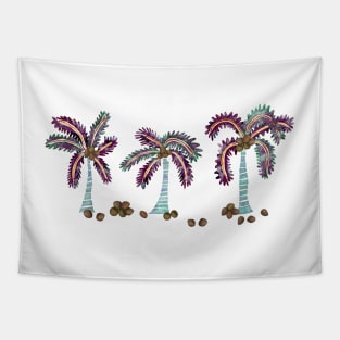 Playful Palms and Coconuts - Purple & Teal Tapestry