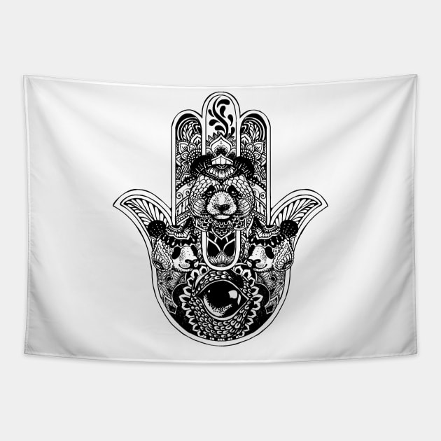 Hamsa Hand Panda Tapestry by huebucket