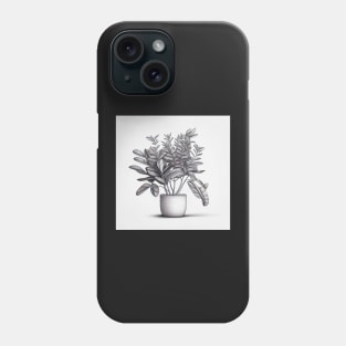 Black and White Detailed ZZ Plant Drawing Illustration Phone Case