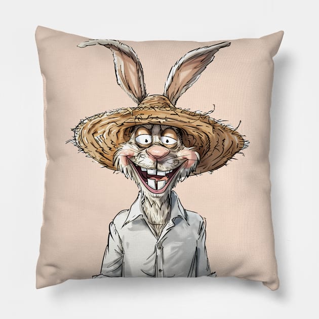 Easter Bunny Straw Hat Pillow by JunkyDotCom