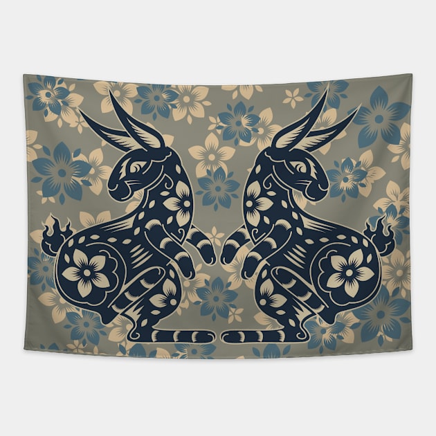 Dancing Bunnies Tapestry by Liesl Weppen