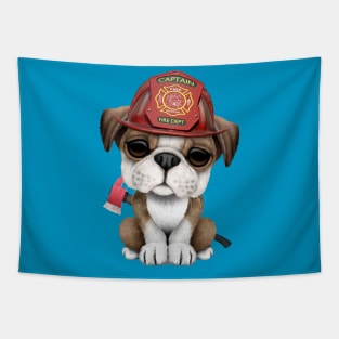 Cute Bulldog Puppy Firefighter Tapestry