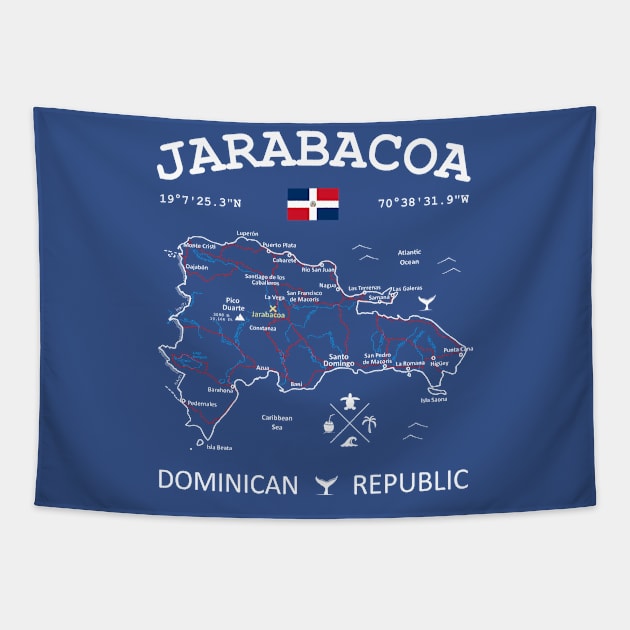 Jarabacoa Dominican Republic Flag Travel Map Coordinates GPS Tapestry by French Salsa