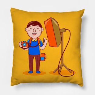 Cute Photographer Cartoon Pillow