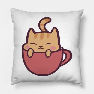 Kawaii Cartoon Cat in Tea Cup Pillow