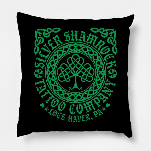 2k24 Silver Shamrock Tattoo Company St. Paddy's Style 03 Green Pillow by Silver Shamrock Tattoo Company