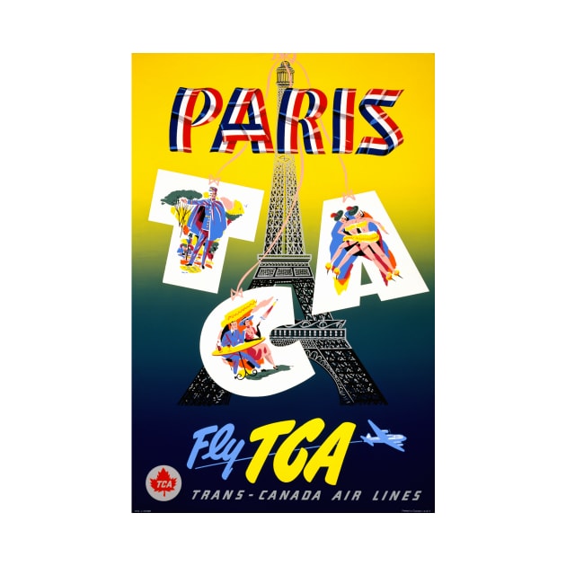 Vintage Travel Poster France Paris Fly TCA by vintagetreasure