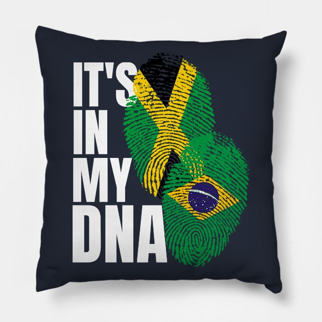 Brazilian And Jamaican Mix DNA Heritage Flag Gift Pillow by Just Rep It!!