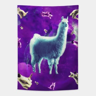 Outer Space Galaxy Cat With Llama Tapestry