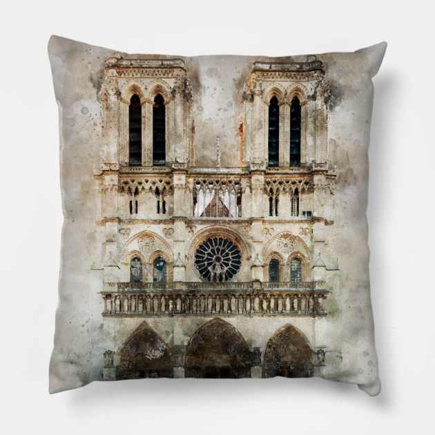 Notre-Dame de Paris Watercolor 04 Pillow by SPJE Illustration Photography