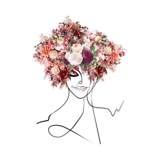 Flower Head Woman Drawing by Space Sense Design Studio