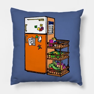 Kitchen Fridge and Fruit, retro illustration, Pillow