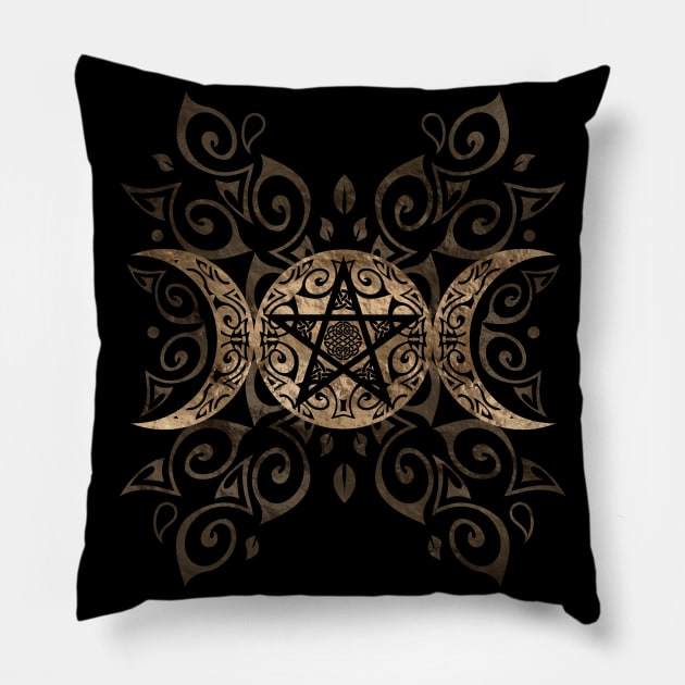 Triple Moon Goddess pentagram ornament Pillow by Nartissima