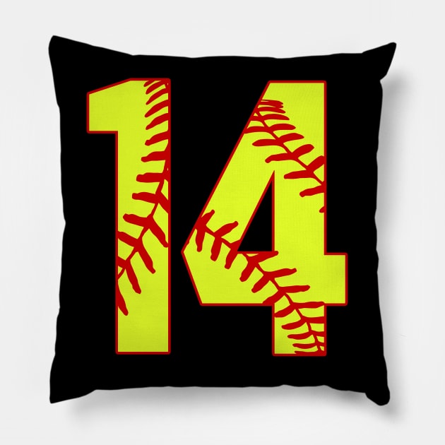 Fastpitch Softball Number 14 #14 Softball Shirt Jersey Uniform Favorite Player Biggest Fan Pillow by TeeCreations