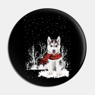 Christmas Husky With Scarf In Winter Forest Pin