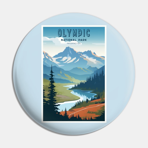 Olympic National Park Travel Poster Pin by GreenMary Design