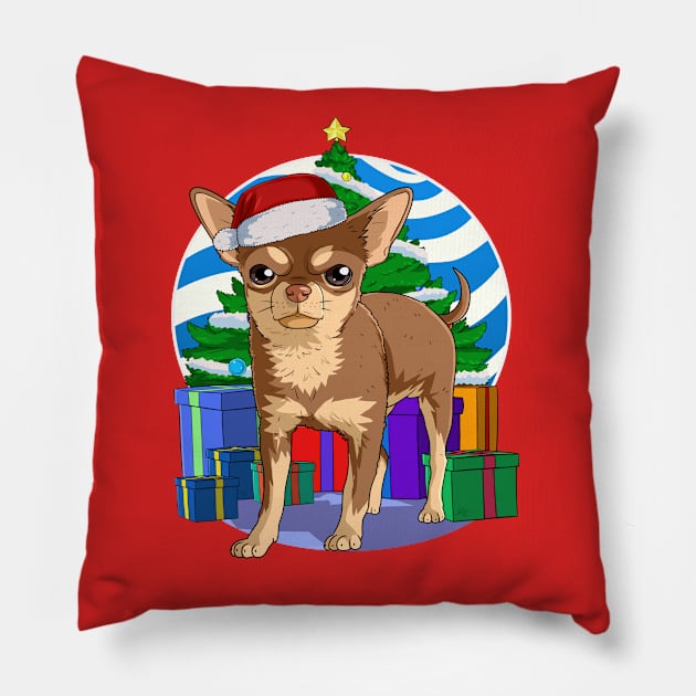 Chihuahua Dog Cute Santa Christmas Gift Pillow by Noseking