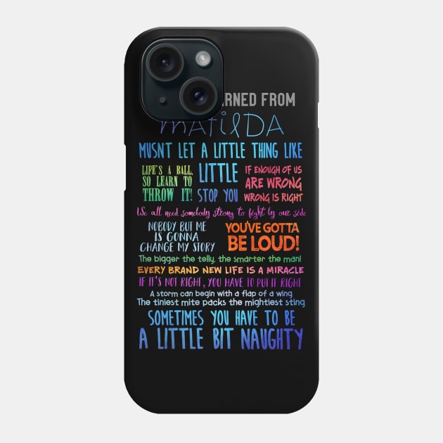 Things I Learned From Matilda the Musical Phone Case by TheatreThoughts