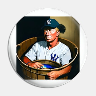 Mickey Mantle Sitting In A Wooden Bucket Pin