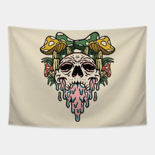 Yellow Mushroom Skull Tapestry