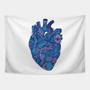 Mountain Blue Transparent Heart Tapestry