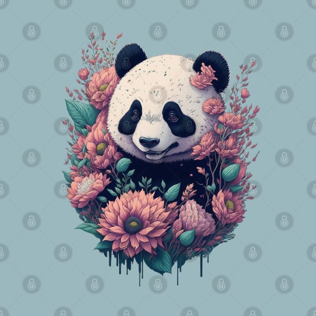 Cute Panda bear with florals and foliage t-shirt design, apparel, mugs, cases, wall art, stickers, travel mug by LyndaMacDesigns