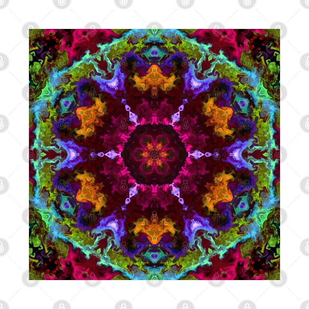 Psychedelic Kaleidoscope Flower Green Purple and Orange by WormholeOrbital