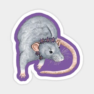 Grey Rat with Flower Headband Magnet