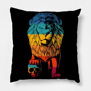 Vintage Skull Crashing Lion Pillow