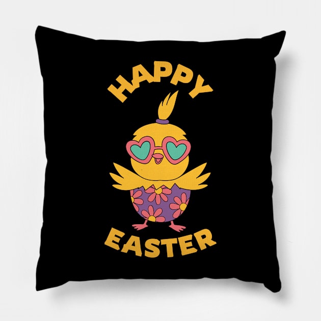 Happy Easter. Colorful and cute chicken design Pillow by JK Mercha