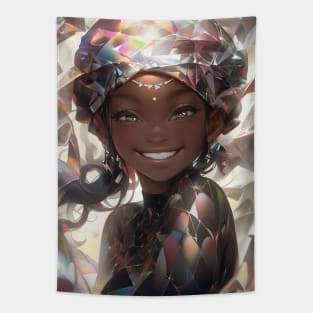 Cute Joyful anime black girl - Smiling Anime Black woman Tapestry